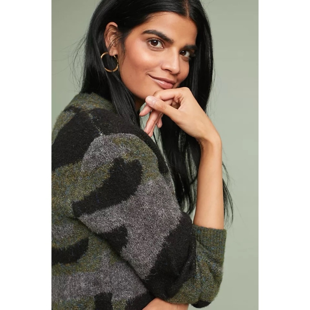 MOTH ANTHROPOLOGIE Green Camo Long Sleeve Open Front Cardigan M - Picture 3 of 13
